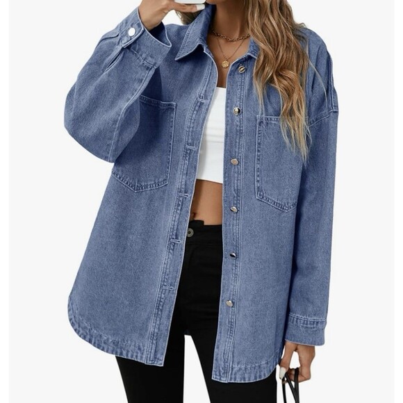 Oversized Denim Shirt Utility Field Jacket Button Down Long Sleeve SZ Large NWT - Picture 11 of 11